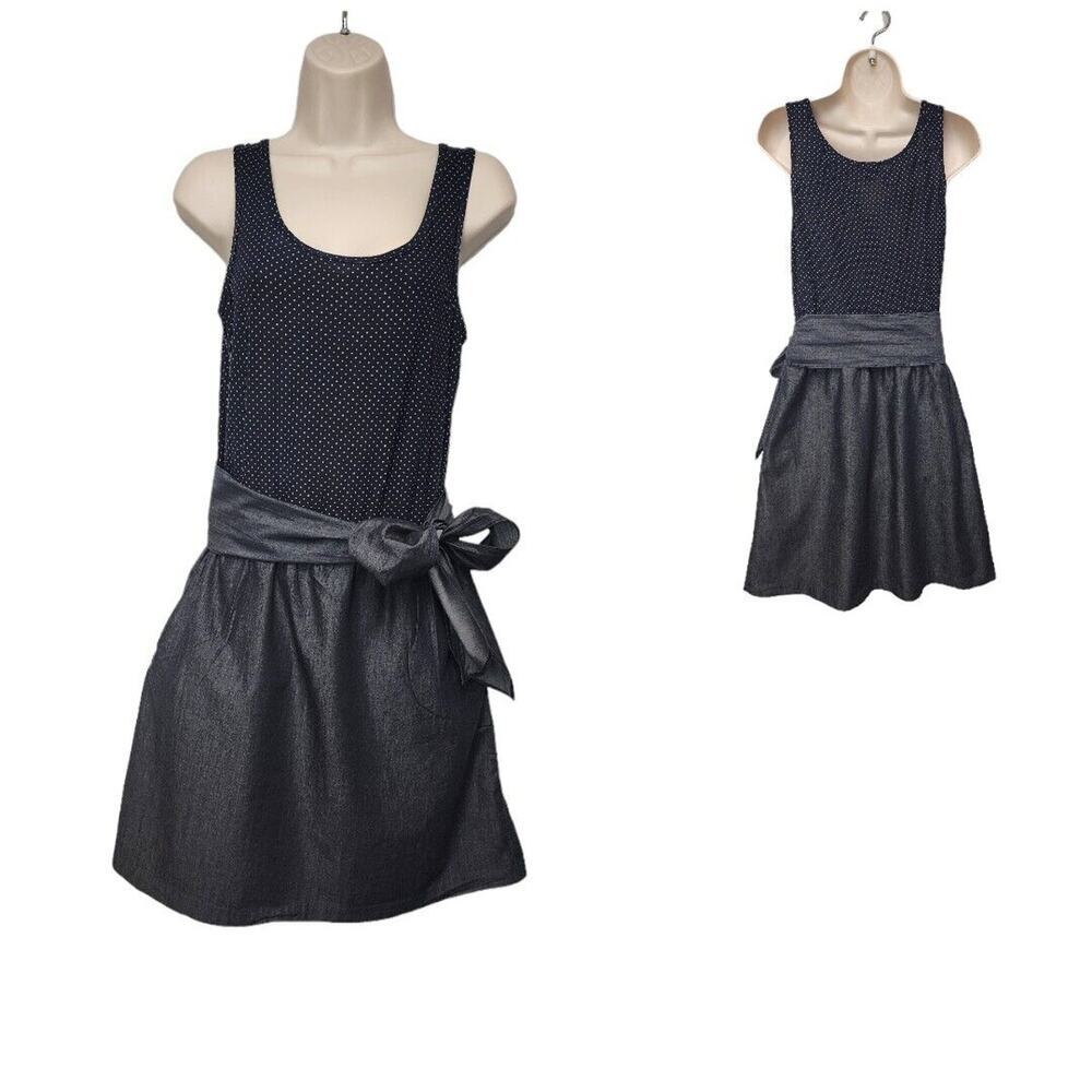 THE LIMITED Navy/White Polka Dot Denim Dress size M